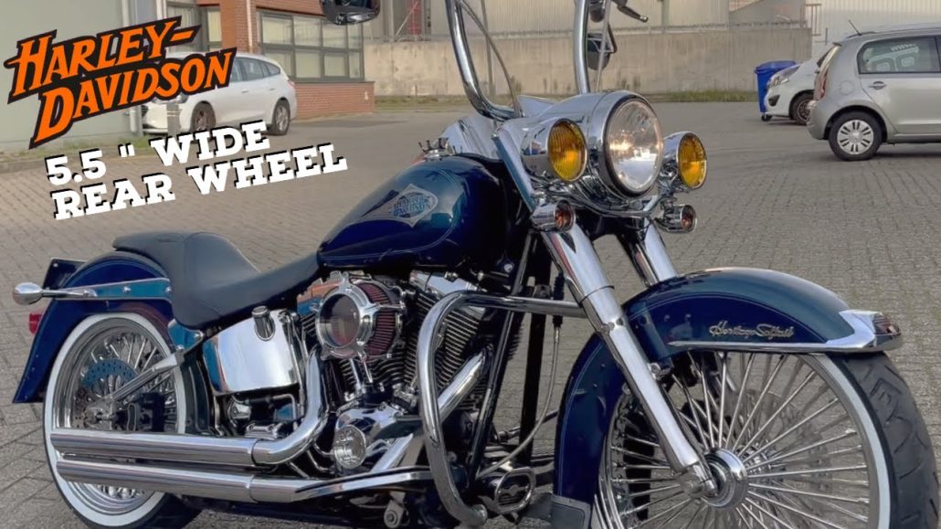 Harley Heritage Softail with 21 inch fat spoke front wheel, 18 inch rear wheel and Carlini ape hanger