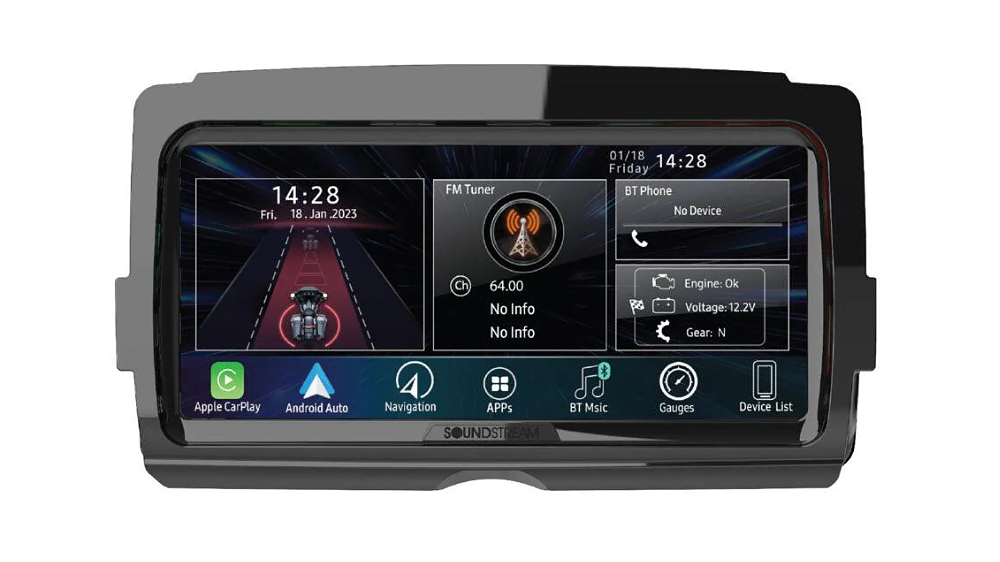 Soundstream radio met Apple CarPlay in Harley-Davidson kuip